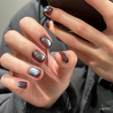💟加一手工甲💅🏻棕藍玻璃珠追光貓眼ins顯白簡約氣質手工美甲純手工穿戴甲 I5E7