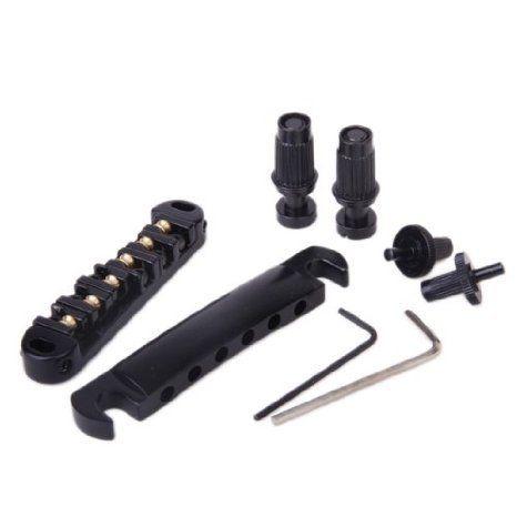 Black Roller Saddle Tune-O-Matic Bridge and Tailpiece For Guitar