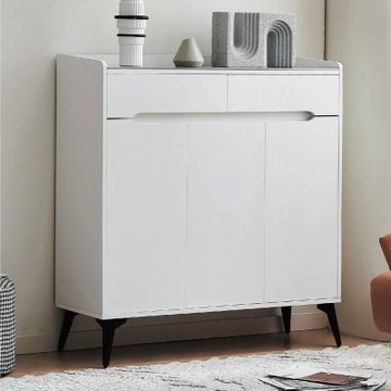 文創集 米斯3.3尺三門二抽米白鞋櫃-100x32x103cm免組