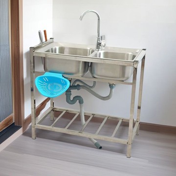 洗菜盆不銹鋼洗手盆水槽雙槽盆廚房水槽洗菜池洗碗盆帶落地支架[DD160109]