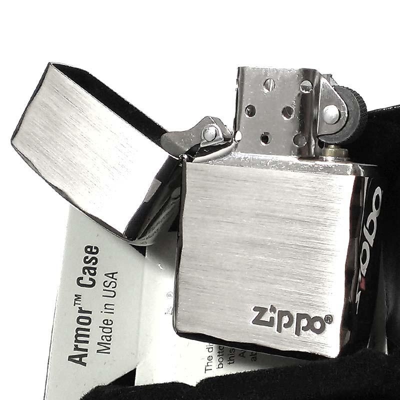 ZIPPO ライター アーマー ジッポ ロゴ シルバーサテン＆ブラック 両面 