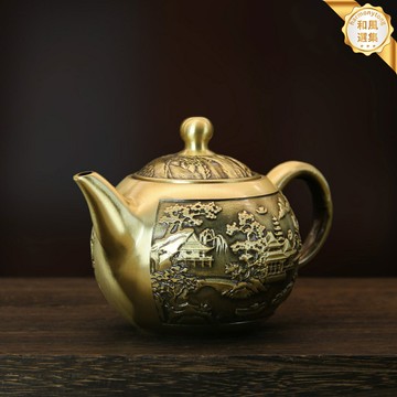 【龍騰鳳舞】黃銅茶壺 仿古茶壺 工藝品 擺件 裝飾 茶具 拉絲工藝 手工製作 辦公室桌面 家居裝飾 創意禮品