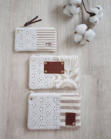 現貨!【FAW/萬用收納扁包】法式浪漫 日本布 刺繡蕾絲 條紋