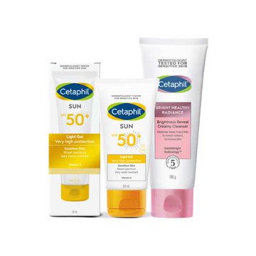 孫芸芸代言【Cetaphil 舒特膚】高效防曬凝露SPF50+‧UVA/UVB 50mL+BHR淨白無瑕潔面乳 100g