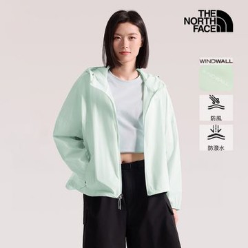【The North Face 官方旗艦】北面女款綠色DWR防潑水防風連帽外套｜8C52G70 抗UV