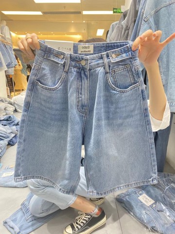 品牌折扣~外貿出口清倉尾單女裝可調節高腰多扣寬松五分褲顯瘦夏