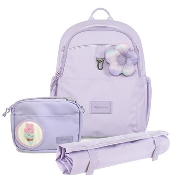 三件組 兒童趣味輕巧休閒背包(小尺寸)-典雅紫 附斜背包 野餐墊