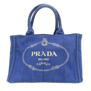 【二手名牌BRAND OFF】PRADA 普拉達 藍色 帆布 手提包 (無背帶)