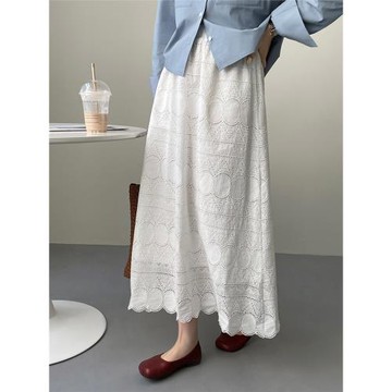 蕾絲白色半身裙女設計感小眾傘裙2025新款小個子高腰顯瘦a字長裙
