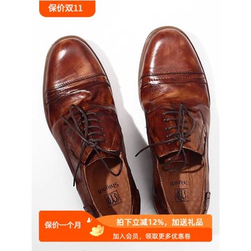 TRD英倫復古工裝鞋男手工做舊擦色潮鞋男真皮復古休閑皮鞋軟面皮