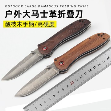 【臺灣出貨】熱賣大馬士革鋼戶外刀具防身刀折疊刀便攜痠枝木柄多功能折刀 KKST