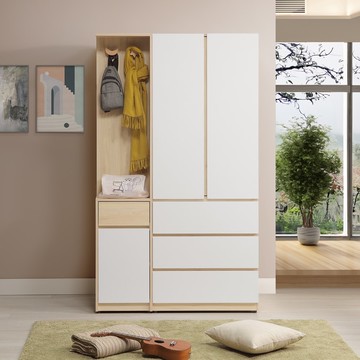 直人木業-北歐白楓木標準衣櫃115公分(三抽75公分/轉角開放櫃40公分)開放櫃面左