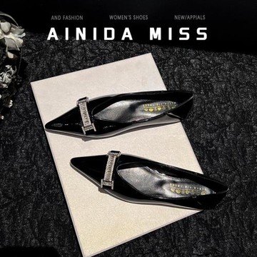 羊皮版~法式氣質尖頭單鞋女淺口2025新款春季配裙子黑色軟底瓢鞋