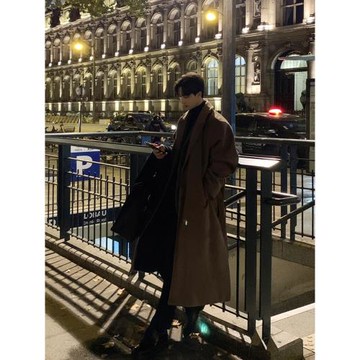 毛呢大衣男中長款過膝秋冬季加絨加厚呢子外套高級感男生韓系風衣