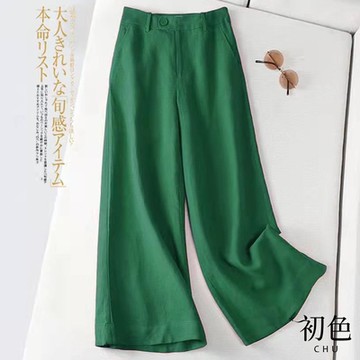 初色  高腰棉麻風寬褲-共5色-62087(M-2XL可選)