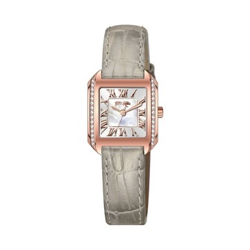 【Folli Follie】23毫米 方形 誥石鑲嵌 珍珠母貝錶盤 真皮錶帶腕錶(玫瑰金X灰 FF22B020-KU)