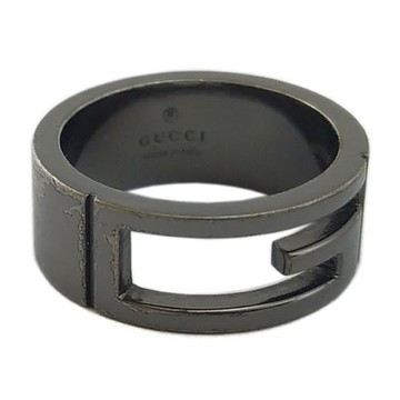 八八成新！GUCCI 黑色復古925純銀-簍空G字戒指