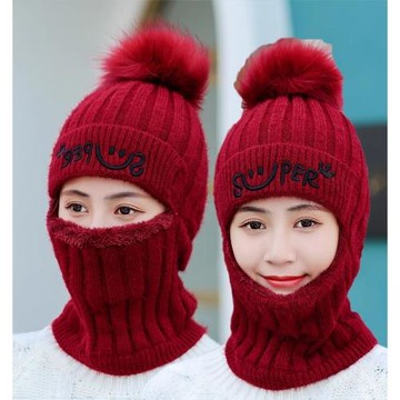 帽子女冬毛線護耳加絨保暖針織帽女騎車防風護耳帽套頭帽冬季女帽