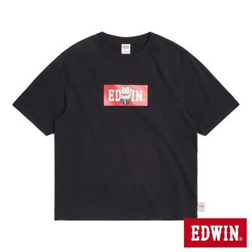 EDWIN 男裝 招財貓BOX印花寬版短袖T恤-黑色