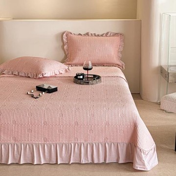 天絲純色花邊夾棉床蓋單品三件套簡約柔軟親膚透氣家用可機洗家用