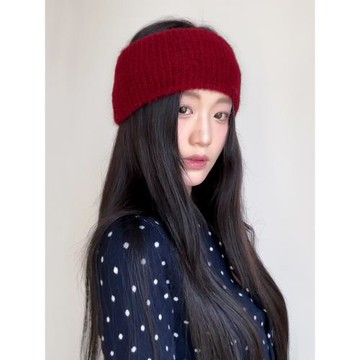 紅色羊毛混紡發帶女秋冬季加寬運動保暖加厚寬邊束發帶毛線頭巾