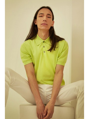 Cotton Knitted Polo Shirt Lime