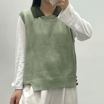 下擺裝飾扣圓領寬鬆針織背心756581