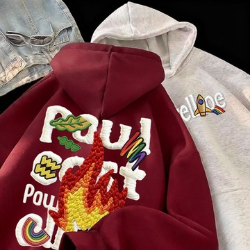 【台灣直發】超酷刺繡火焰重磅連帽衛衣 美式復古 oversize 大學t帽t 刷毛衛衣帽t 大尺碼上衣 外套 男女可穿
