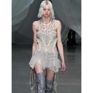 H家歐美女裝 千禧秀場款褶皺不規則低腰網紗半身裙復古小眾超短裙