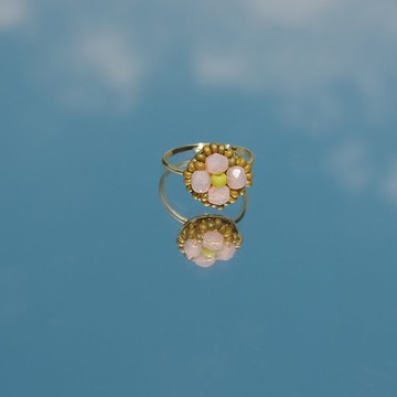 描邊粉綠小花戒指