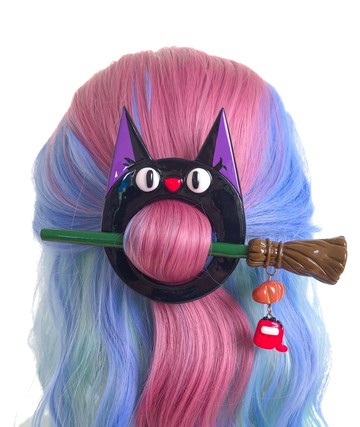 黑貓髮夾 – 神秘髮髻針，附掃帚與麵包 | 吉卜力 Cosplay 髮飾