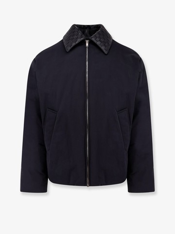 Padded jacket with front pockets and leather collar with intrecciato motif - BOTTEGA VENETA - gender_Man