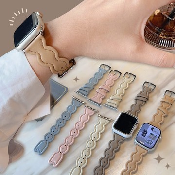 夾心餅乾皮革錶帶 適用Apple Watch S1~8代 替換錶帶 iWatch 手錶帶 Unicorn