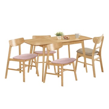 文創集 瓦特卡4尺可伸縮實木餐桌布餐椅組合(一桌四椅組合＋120-150cm伸縮使用)-120-150x75x75.5cm免組