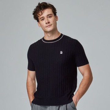 moz瑞典 駝鹿 親膚 圓領 針織短T-經典黑(亞洲版)男款