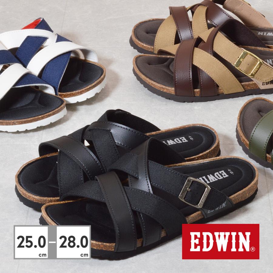 サンダル クロスストラップ ヴィンテージウエスタン調 エドウィン メンズ サンダル EDWIN 天然コルクフットベッド つっ