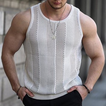 Men's knitted hollow vest 鏤空針織衫 男士無袖修身針織背心