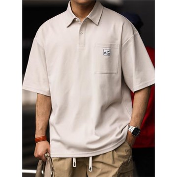 BGYO 日系痞帥短袖POLO衫男士口袋貼標翻領美式復古重磅保羅T恤夏