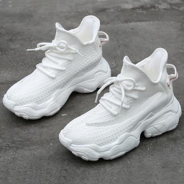 2025春夏ins超火老爹鞋女網面透氣內增高小白鞋百搭厚底運動鞋潮