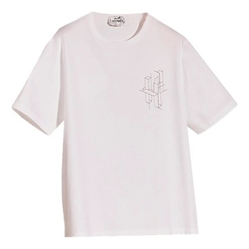 HERMES FW21 3D Logo Embroidered Pattern Cotton Round Neck Short Sleeve White