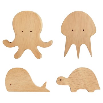 好物良品 北歐原木免釘強力自黏掛勾 4個 可愛造型 牆面裝飾  海底世界