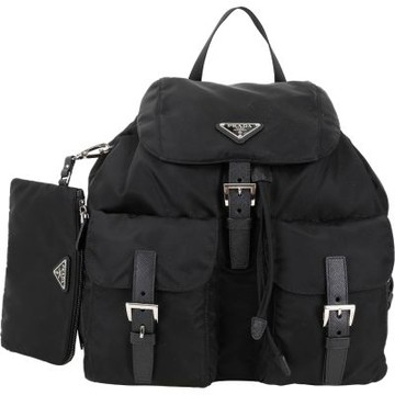 PRADA 普拉達 中款 Re-Nylon 三角牌附萬用包雙口袋尼龍後背包(黑色)