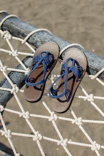 女士手工編織平底繩編織涼鞋 Slingwind 寶藍色 繩編織鞋