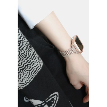 【1-11代,SE適用】 高級感四排鑲鑽金屬錶帶適用Apple Watch45 41 40 44 42 46 49mm