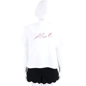 Karl Lagerfeld Signature 刺繡字母白色墊肩有機棉TEE T恤(女款)