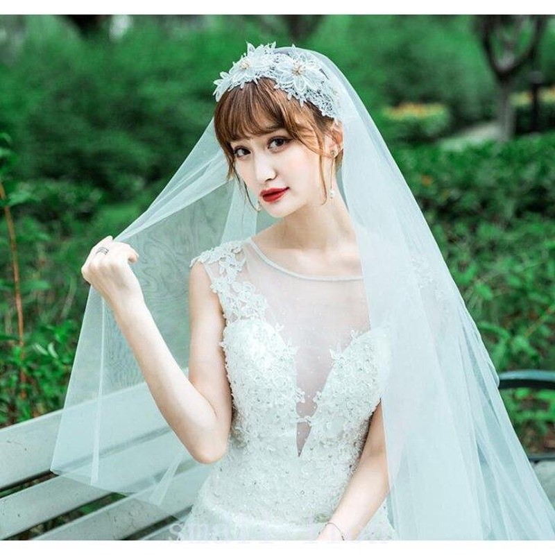 ウエディングベール ロング スパンコール 結婚式 ホワイト 3m レース