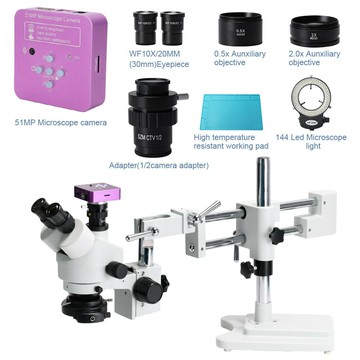 顯微鏡 工業電子顯微鏡 高清顯微鏡 PCB檢測放大鏡雙臂三目顯微鏡 4800萬像素工業高清HDMI相機手機主板維修diy工具