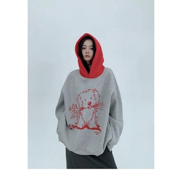【RICECAKE & OISIS】美式復古 撞色卡通 帽t 高級感 百搭 oversize 連帽衛衣 女