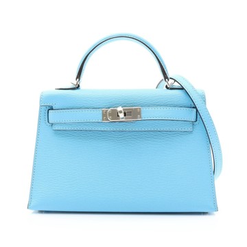 HERMES 愛馬仕 MINI KELLY Chevre山羊皮 凱莉包 天藍 銀釦 C刻 肩背包 【二手名牌BRAND OFF】