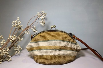 大口金側背包/復古青銅/卡其條紋x土色/母禮物